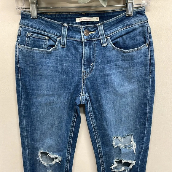 Levi’s 535 Super Skinny Denim Jeans Distressed Raw Hem 27 - Picture 2 of 16